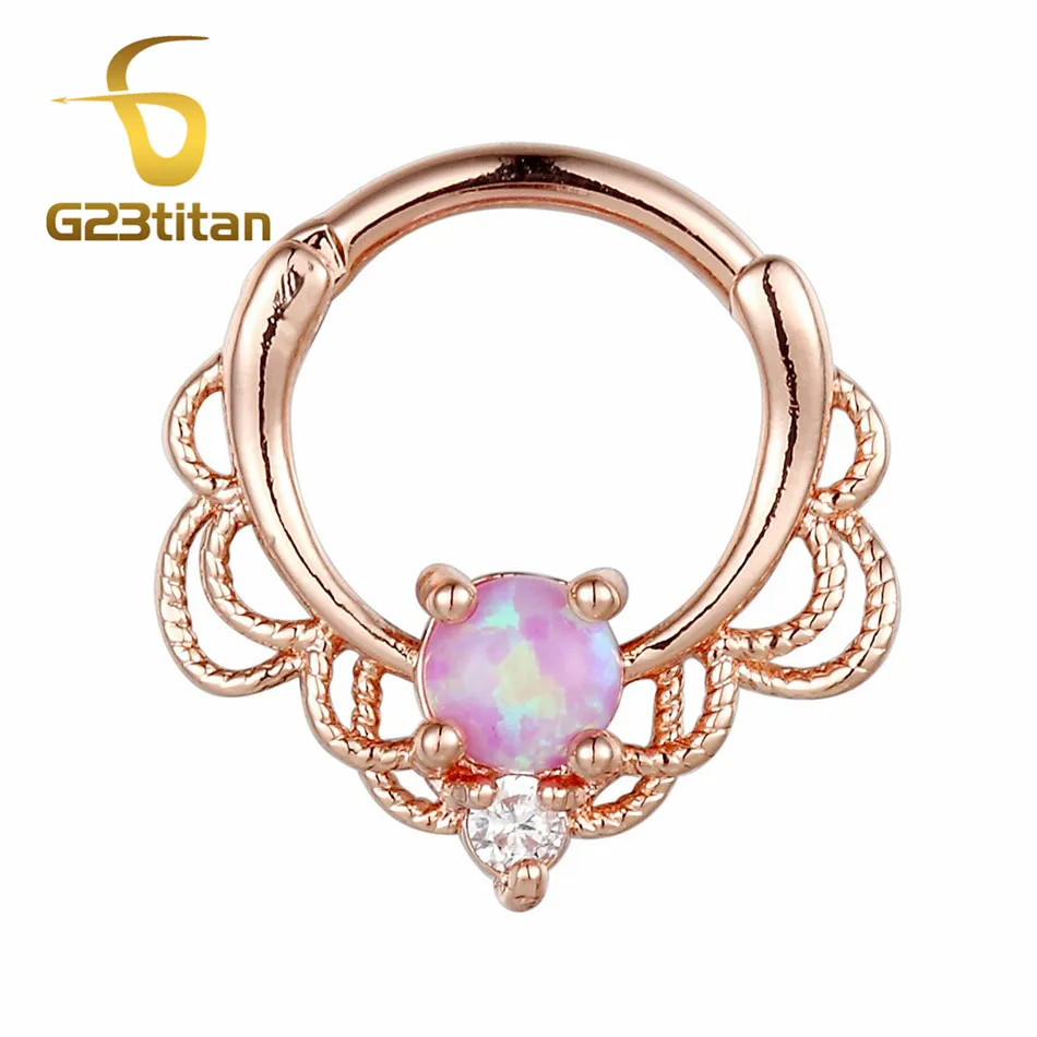 G23titan розовое золото цвет опал перегородка кольцо 16 г титановый полюс Природный камень опал пирсинг носа кольца горячие мужчины женщины ювелирные изделия для тела