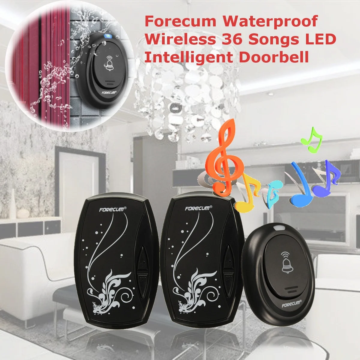 

Remote Forecum 36 Chimes Songs LED Wireless Remote Control Waterproof Doorbells EU/US SD998