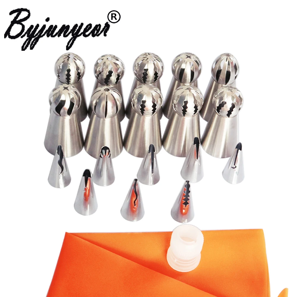 

20PCS/SET Globular Russian Nozzles Silicone Bag Coupler Icing Piping Tips Rose Flower Leaf Cupcake Cake Decorating Tools CS087
