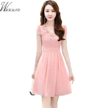 Элегантное однотонное платье с вышивкой и вырезом, летнее повседневное офисное платье с круглым вырезом и коротким рукавом, ТРАПЕЦИЕВИДНОЕ женское платье размера плюс, Vestidos