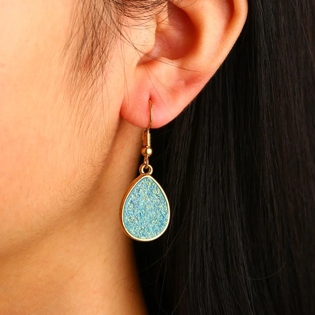 Women Druzy Crystals Teardrop Dangle Earrings Colorful Waterdrop Earrings Simple Drusy Jewelry Femme Brincos 5 Colors