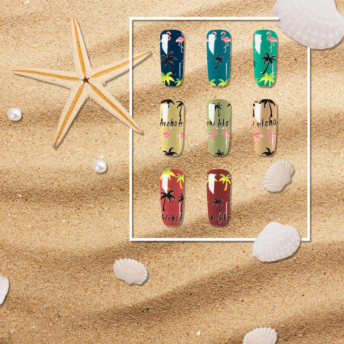 

1PC Palm Flamingo Water Transfer Nail Stickers Coconut Tree Manicure Finger Wraps Tools Hawaii Style Nail Art Water Decals