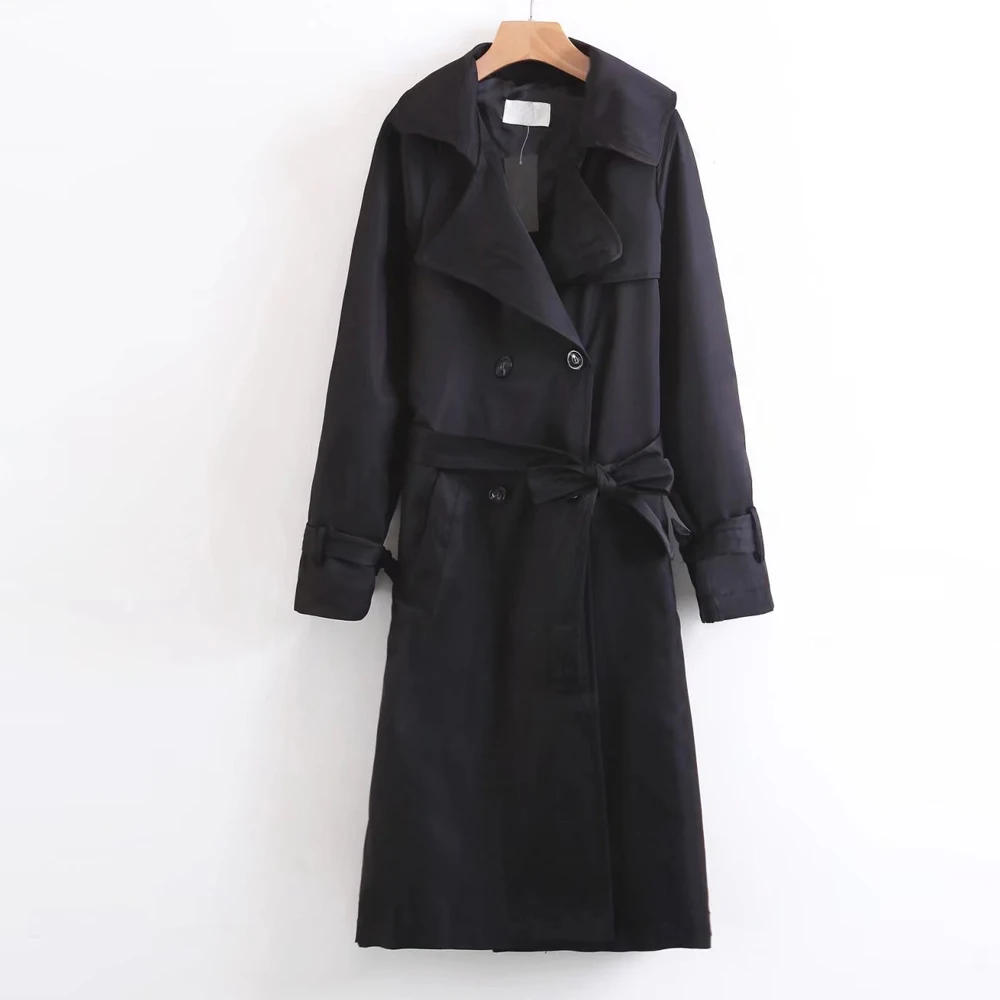 Осеннее Европейское женское пальто, классический двубортный Тренч с поясом, деловое пальто, женская верхняя одежда цвета хаки/черный, модные топы