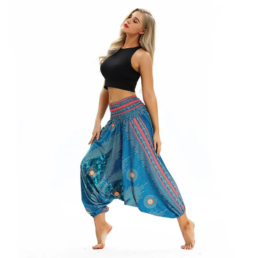 

Sky Blue Women Elastic Waist Waist Pants Trousers Baggy Boho Aladdin Jumpsuit Harem Pants Loose Yoga Womenpants JLY0825