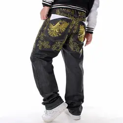 Золотые мужские джинсы с вышивкой в стиле хип-хоп дизайнерские высококачественные уличные с боковыми карманами черные Большие размеры Moda