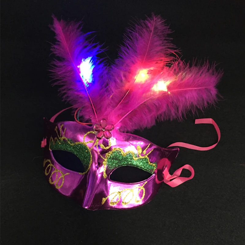

Led Dance 24pcs/lot Led Halloween Mask Masquerade Feather Sexy Venetian Women For Face Princess Half Hallowmas Party Supplies