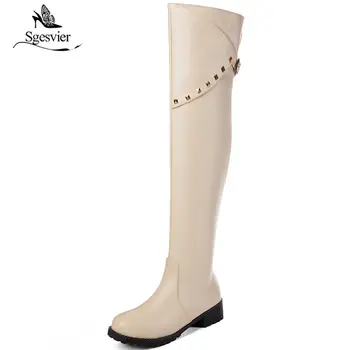 

Sgesvier New 2018 Winter Over knee Boots Women Sexy Thick Heels Round Toe Botas Knight Ridding Long Boots Ladies Shoes B614