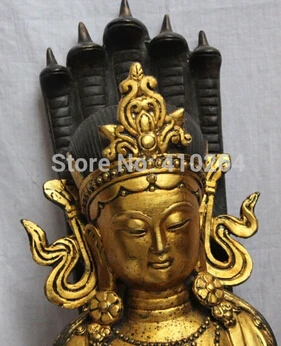 

23" Tibet Buddhism Bronze Gilt 5-Heads Snake Naga Kanya Buddha Goddess Statue