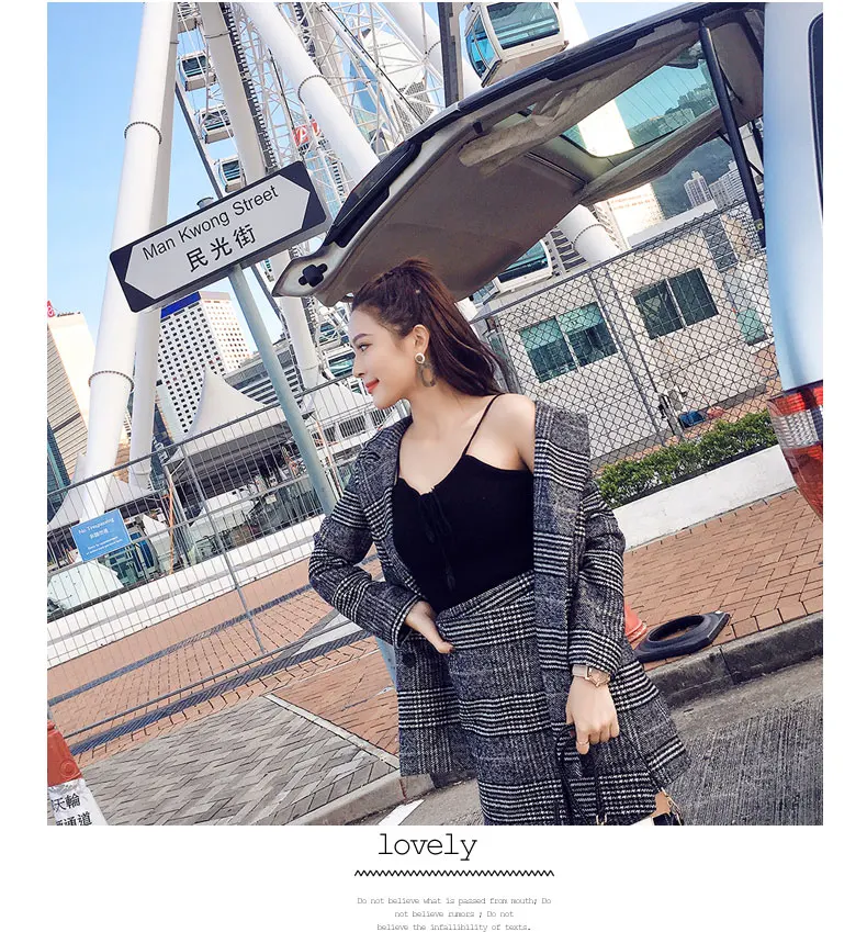 SMTHMA winter Runway Fashion Women Business Plaid tweed Jacket Coat Suits+2 piece women skirt suit