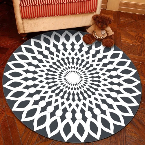 RAYUAN Nordic Style Black and White Round Rug Polyester Floor Mats