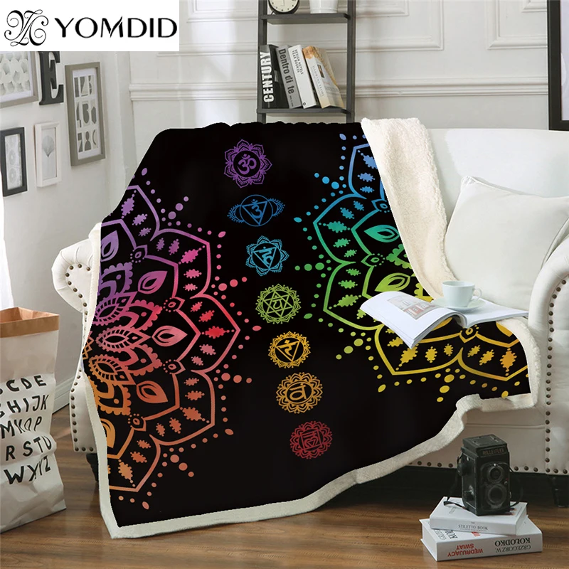

Thickened double-layer Blanket Mandala Series Blanket Flower Pattern Thick Tapestry Coral Velvet Fabric Quilt Cover Blankets