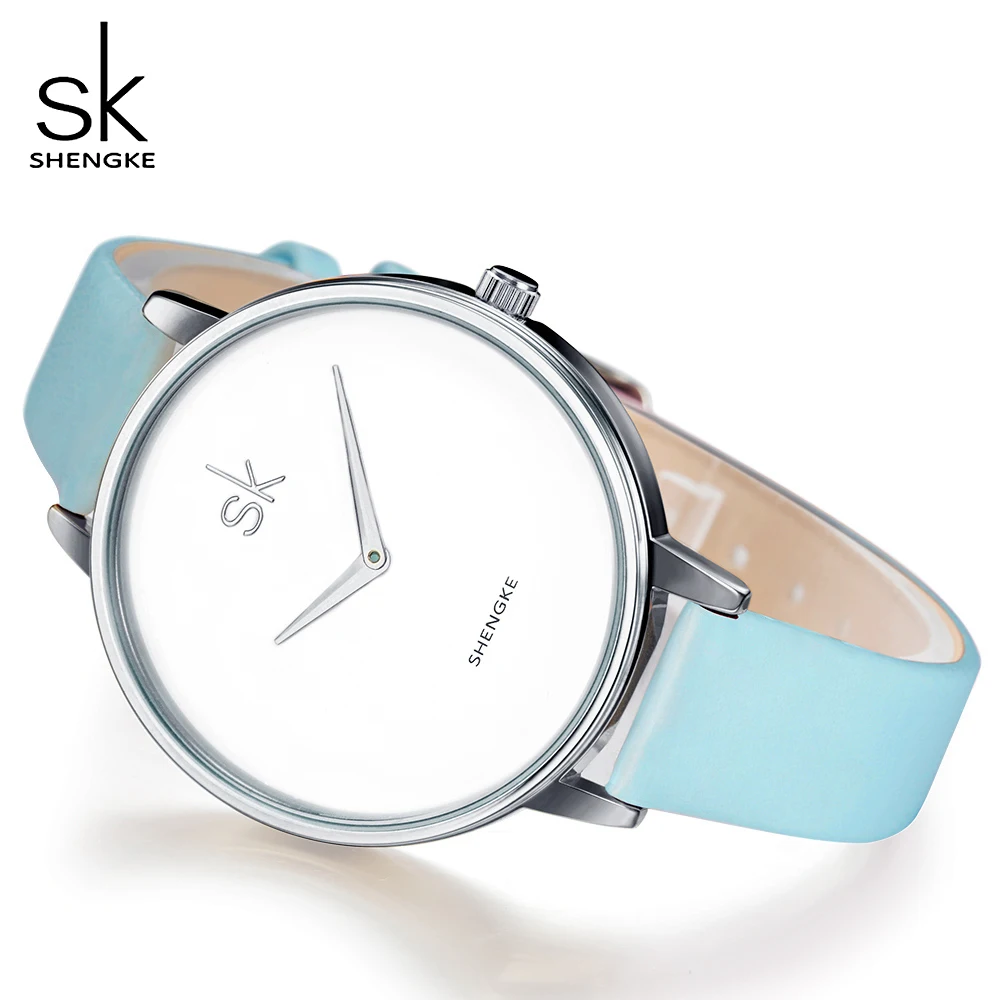 Женские кварцевые часы SK простой кожаный браслет 3 цвета|mujer|mujer reloj |