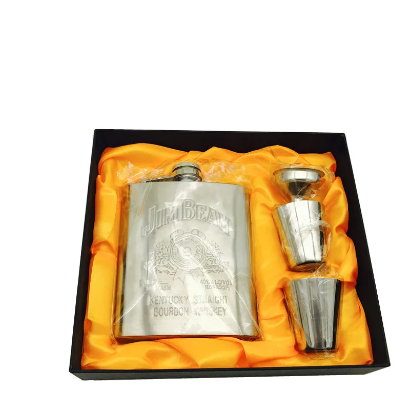 

Hot Bpa free 7oz whisky Imprint Whisky vodka flagon cccp Stainless steel alcohol liquor jack hip flask gift SET