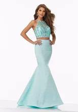Mint 2 Stücke Nixe-abschlussball 2017 Perlen Top Ausgestattet Satin Rock Sexy Rosa Prom Party Kleider Abendkleidung Sparkle