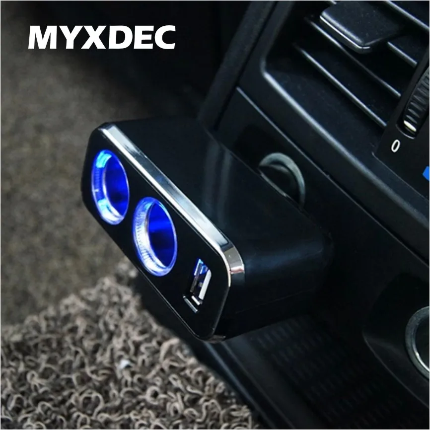 

Triple 1 to 2 Socket + USB Power Supply Car Charger Power Supply Double Adapter / Cigar Socket With Blue Lights