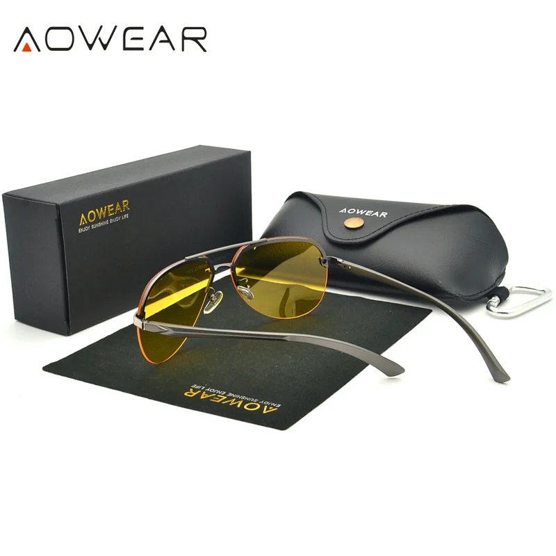AOWEAR HD очки ночного видения Мужские поляризационные желтые солнцезащитные для