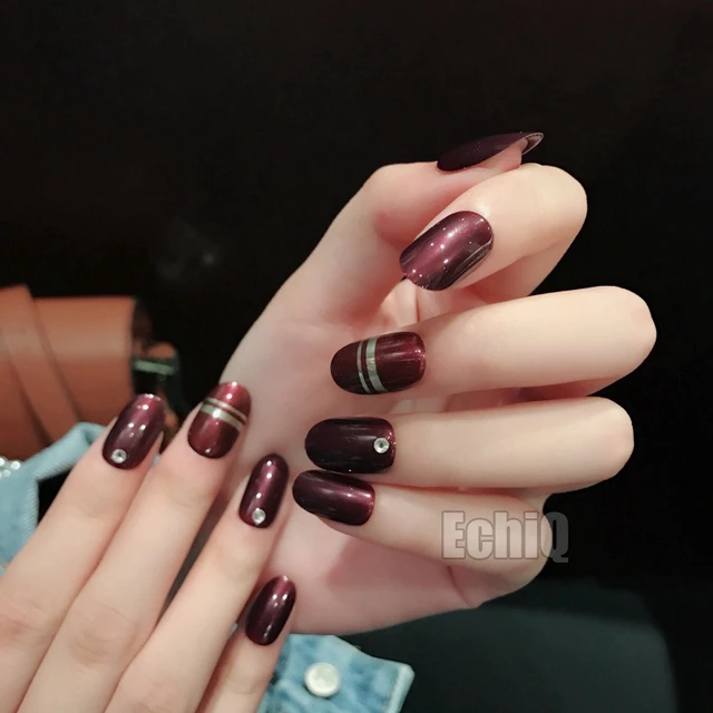28pcs Kit Uv Gel Nails Tips Shining Maroon Red Oval Las False 28pcs Kit Uv Gel Nails Tips Shining Maroon Red Oval Las False To Be