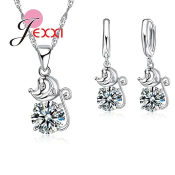 

Newest Cute Monkey Design Girls Jewelry Sets Trendy Women 925 Sterling Silver Crystal Necklace Earrings Wholesale