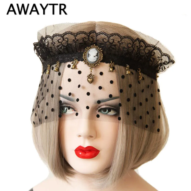 Lady Elegant Sexy Gothic Crown Flower Black Lace Veil Half Face Eye Mask Stretch Headband Costume Ball Party Halloween Accessory