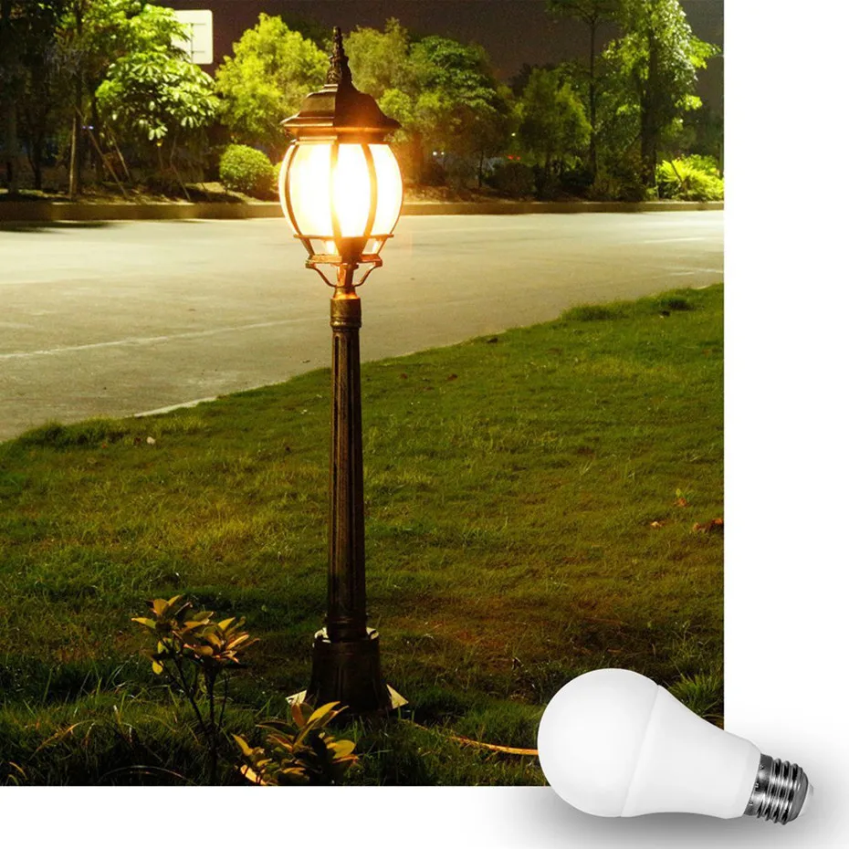 Светодиодный лампы Сенсор E27 10 Вт 15 Вт B22 светодиодный светильник IP44 заката до рассвета лампочка Антимоскитные штаны Ночной светильник, лампа с датчиком для крыльцо, прихожая