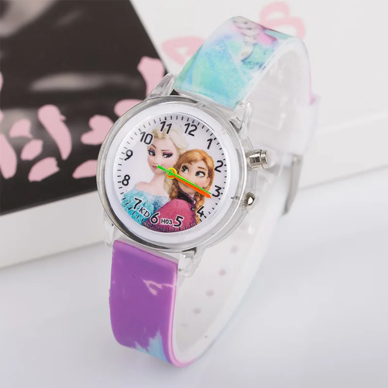 Детские часы принцессы Эльзы, яркий светильник, электронные детские часы для девочек, подарок на день рождения, наручные часы, Прямая поставка - Цвет: Purple