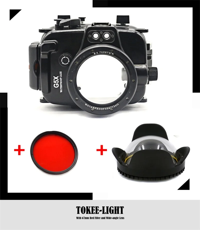 Водонепроницаемый корпус для подводного использования Дайвинг чехол для Canon G15 G16 G5X G7X G9X Камера+ с 67 мм красный фильтр+ Широкий Ангел купольный объектив - Цвет: Fit for Canon G5X