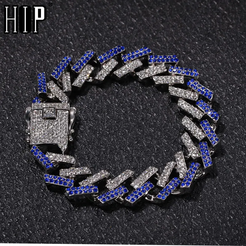 

Hip Hop 15MM 20CM Cuban Chain Bling Iced Out Zircon Rhinestone Full AAA Paved Rhinestone Men's Bracelets For Men Jewelry