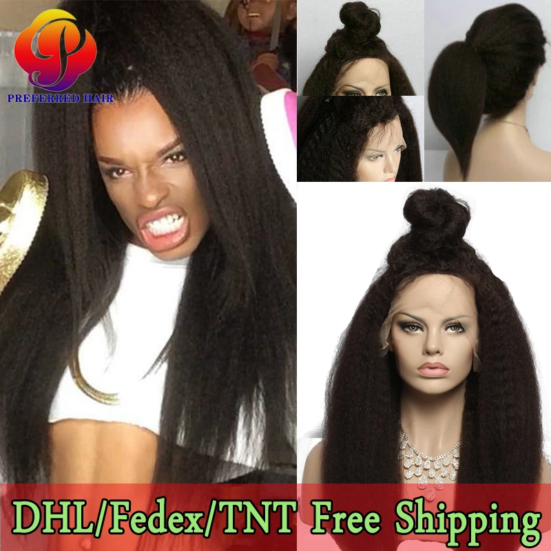 

Peruvian Kinky Straight Wig Human Hair Lace Front Ponytail Kinky Straight Wig Women's Baby Hairline Full Lace Wig Black Girl Wig