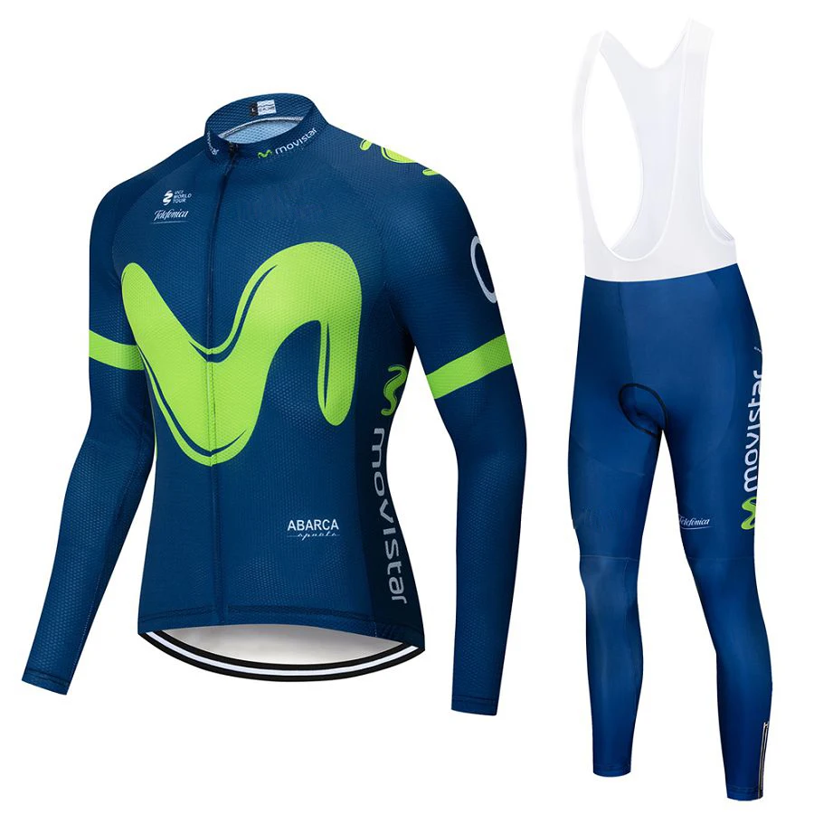 

Movistar 2018 long sleeve Cycling jersey Set Summer Breathable bib pants ropa ciclismo bicycle clothing MTB bike Men clothes