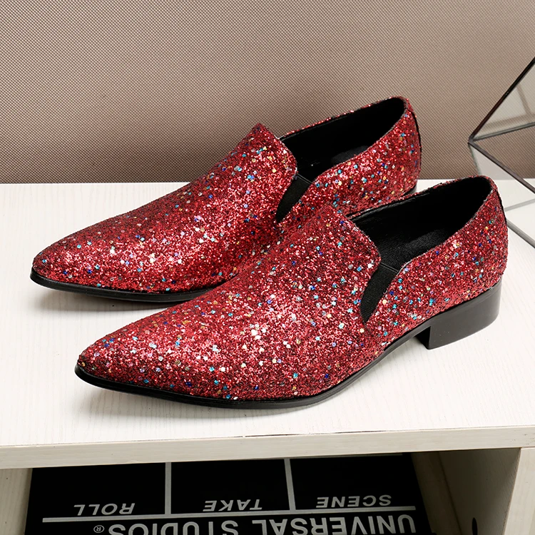 

New Glitter Chaussure Homme Fashion Handmade Sequin Black Bling Shoes Men Wedding Party Loafers Men's Flats