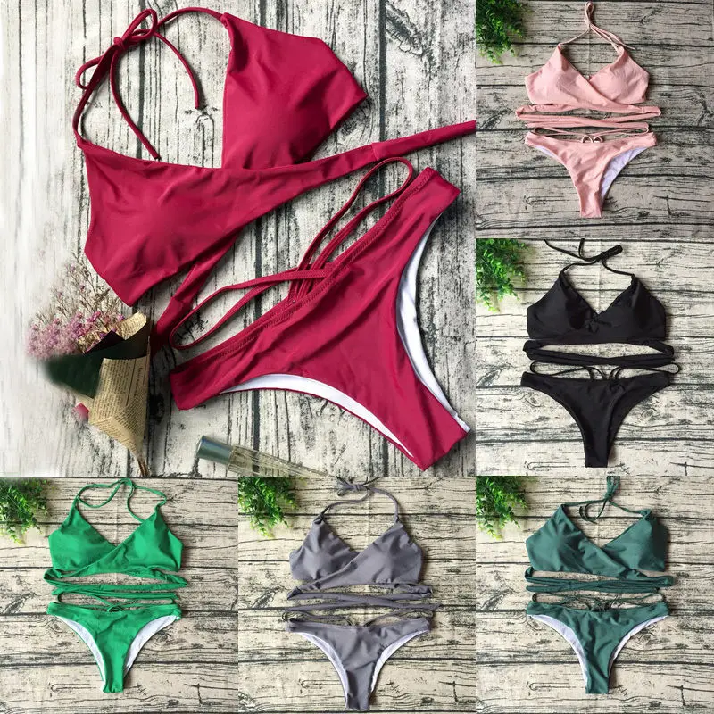 Bikini 2017 New Arrival Swimwear Women Bikini Set Cross Bandage Beach Bathing Suit Top Low Waist Swimsuit Push Up Brazilian Suit