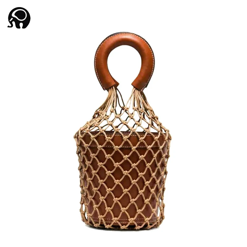 

2018 New Women Moreau BUCKET BAG High Quality Pu Leather Shoulder Bag Brand Desinger Ladies Crossbody Bags net woven bag