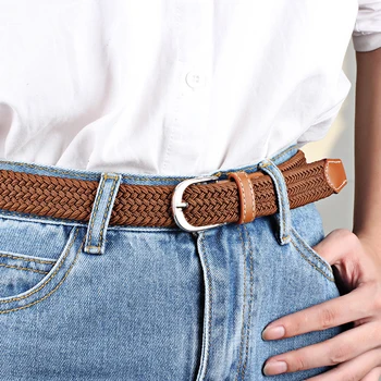 

Fashion Practical Men Women Braided Belt Unisex Elastic Canvas Pin Buckle Waist Belt 100CM*2.5CM