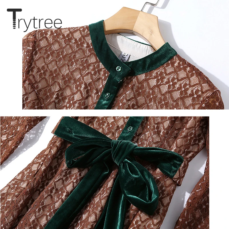 Trytree весеннее летнее платье Элегантное кружевное женское темно оранжевое