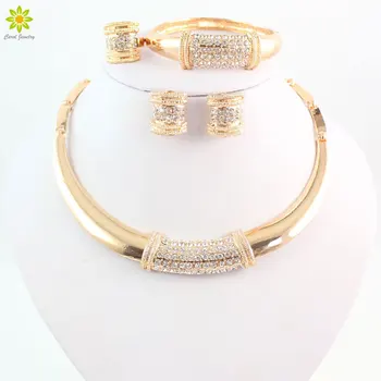 

Women Wedding Necklace Bracelet Earrings Ring Set New Trendy African Jewelry Sets Charming Rhinestone Fashion Jewelry Set