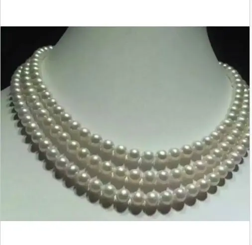 

triple strands9-10mm south sea white round pearl necklace 18