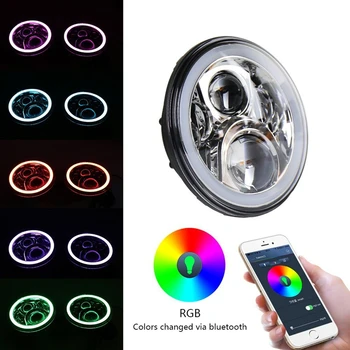 

A pair 7" LED Headlights Bulb RGB Halo Angel Eye with Bluetooth Remote for 1997~2016 Jeep Wrangler JK LJ CJ Hummer H1 H2