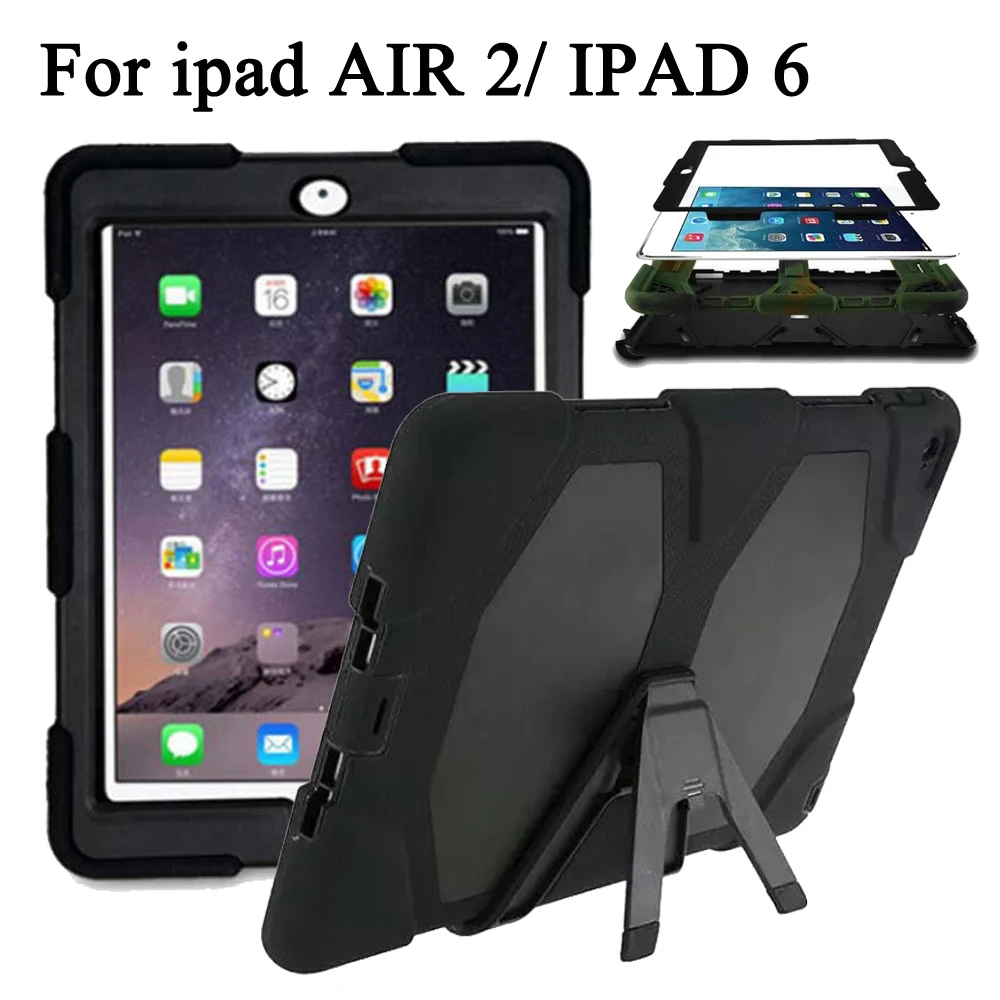 

Shockproof Case For IPad Air 2 A1566 A1567 Hybrid Plastic+Silicon Heavy Duty Shockproof Dual Layer Rugged Military Armor Back