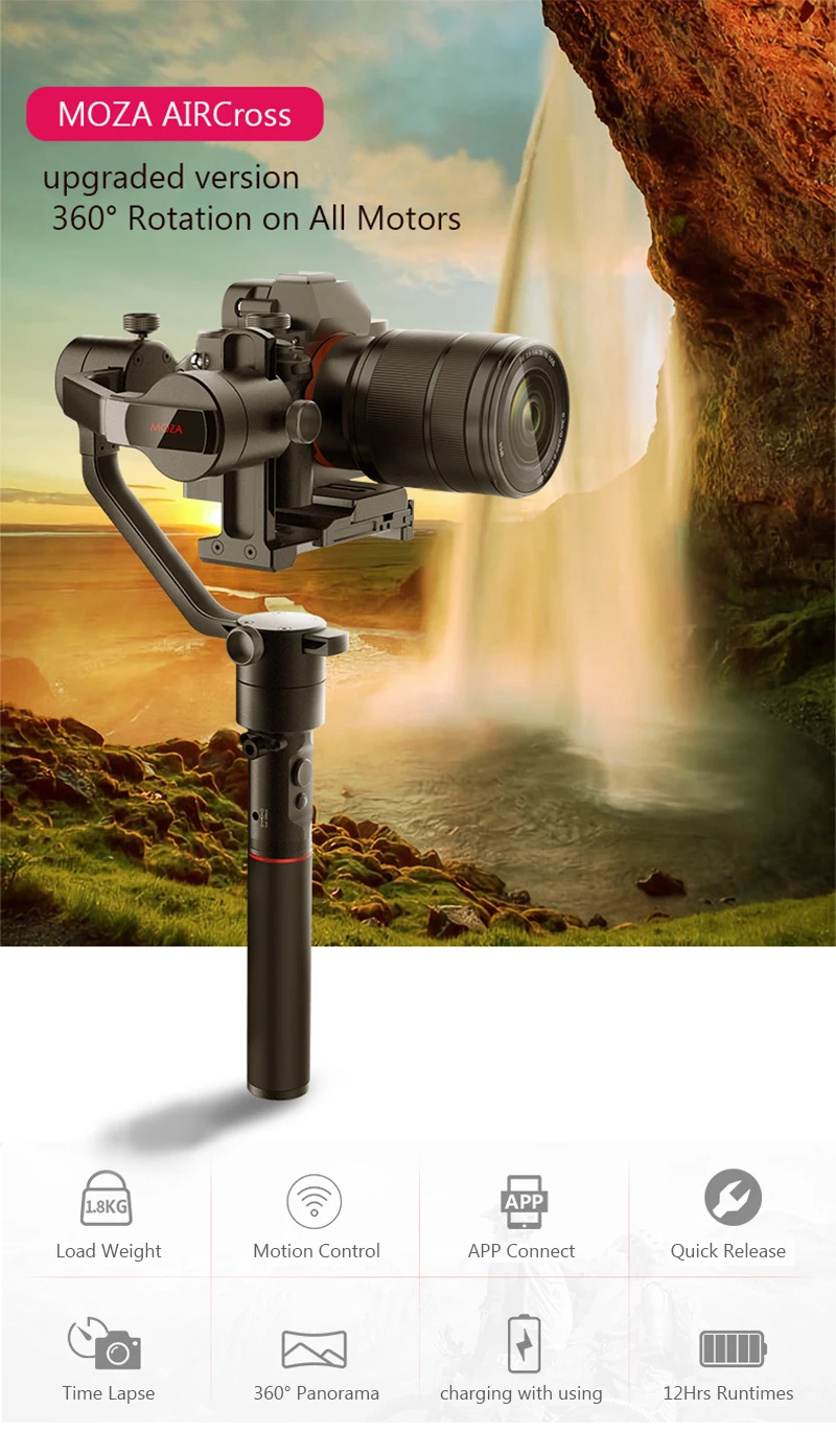 MOZA Aircross 3 оси ручной Gimbal стабилизатор до 1,8 кг DSLR беззеркальных Камера S ony A6000 RX100 A7 серии Пана GH5 GH4