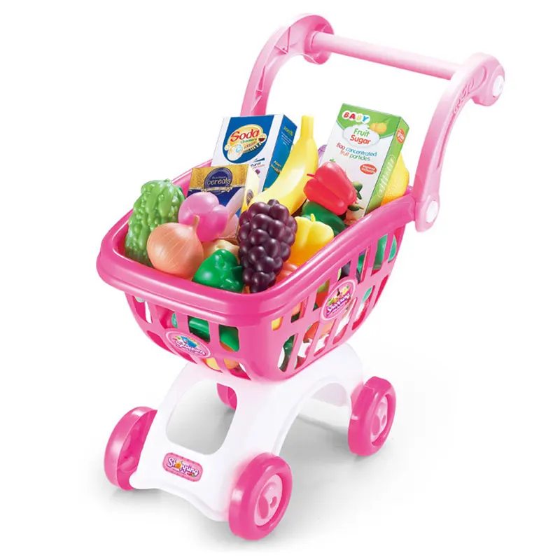 Kids Toy Supermarket Shopping Cart Toys Girl Play Simulation Cart With Fruits Vegetables Large Version Toy Gift For Kids