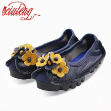 Xiuteng/Женская обувь из натуральной кожи с цветами; обувь на плоской подошве ручной работы; коллекция года; сезон весна-осень; Мягкие Мокасины в национальном стиле; слипоны; размер 40