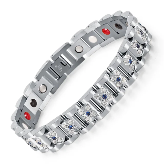 Titanium Steel Bracelet With AAA CZ Bangle Healing Beads For