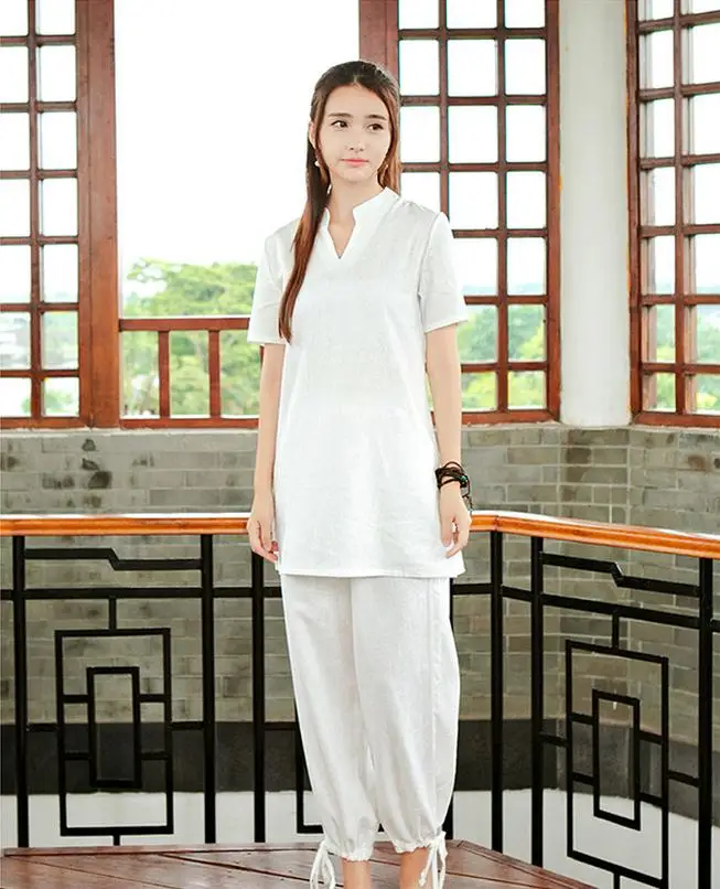 

Female Yoga Set Linen Yoga Loose Shirt And Five Feet Pants Zen Meditation Clothing Woman Sportswear Set Gym Yoga Set Tracksuit