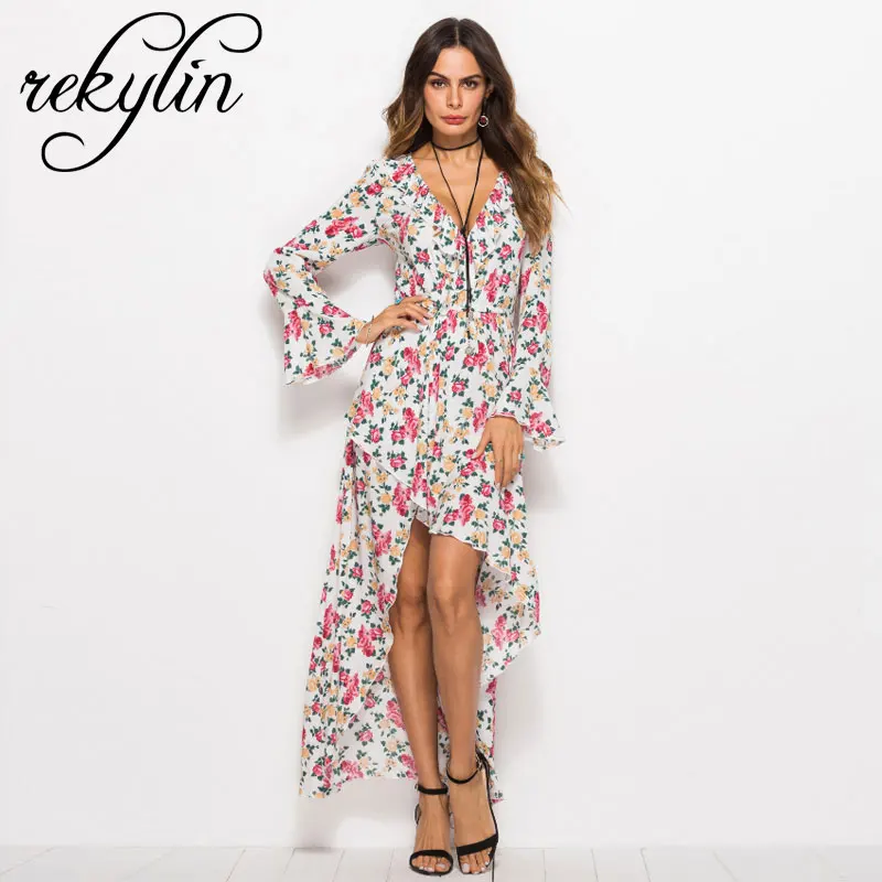 

Boho style long dress women Off shoulder beach summer dresses Floral print Vintage chiffon white maxi dress vestidos de festa