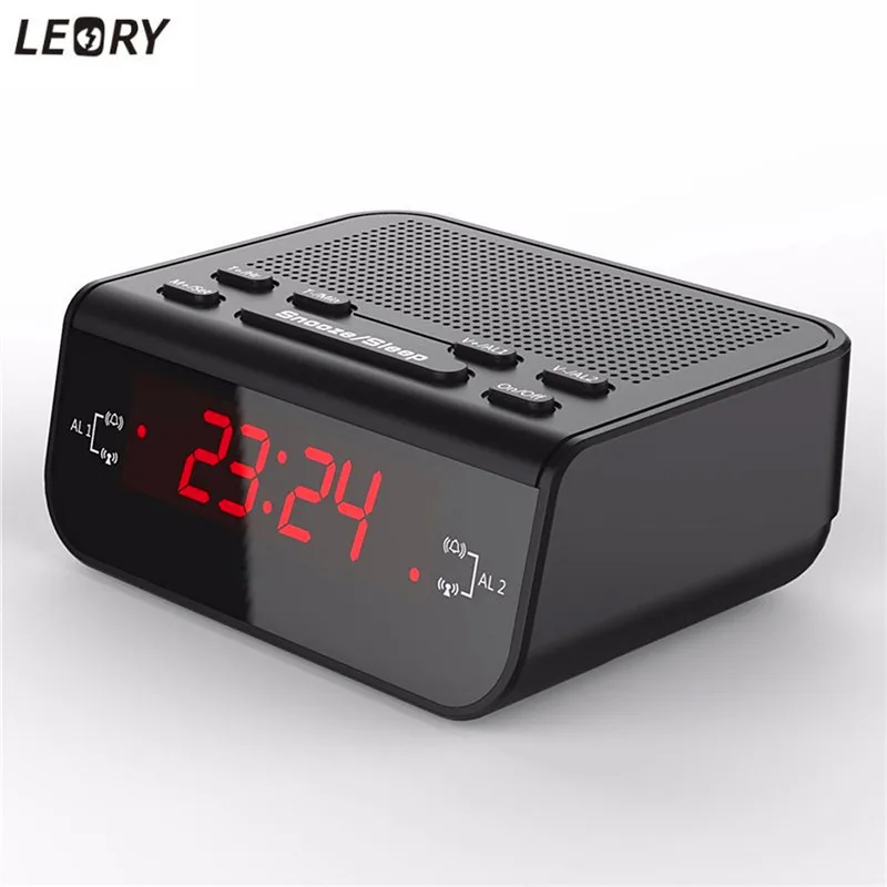LEORY Compact Digital FM Radio Backlight Time Display Radio Home Office Desktop with Buzzer Snooze Sleep Alarm Clock Function