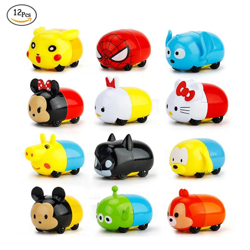 

12Pcs/Set Kids Toys Cars Baby Cartoon Toy 4.5cm Mouse Dog Pig Rabbit Diecast Alloy Model Doll Toys Car Boys Girls Christmas Gift
