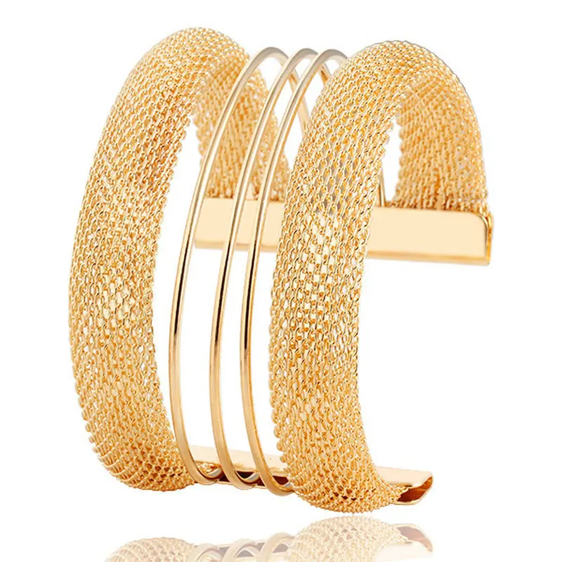 

Joyme New Fashion Punky Style Hollow Cuff Retro Braid Big Gold Bangles For Women Charm vintage Multilayer Wide Bracelet