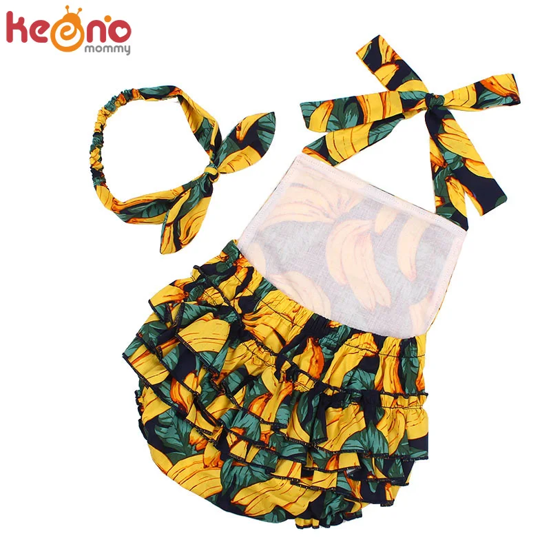

Sleeveless Infant Newborn Romper 2pcs Baby Girls Clothes Jumpsuit Banana Print New Summer Bandage Playsuit Sunsuit Outfits