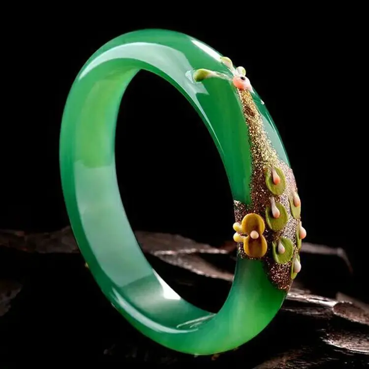 

Fashionable natural agates painted peacock jades bracelet jades charm jewelry/jewelry amulet lucky Free Shipping