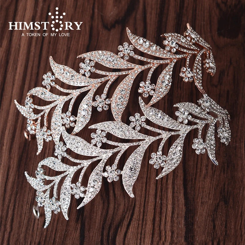 

HIMSTORY CLEAR RHIESTONE CRYSTAL LEAVES DESIGNS TIARA CROWN BRIDAL WEDDING PARTY HAIR ACCESSORY